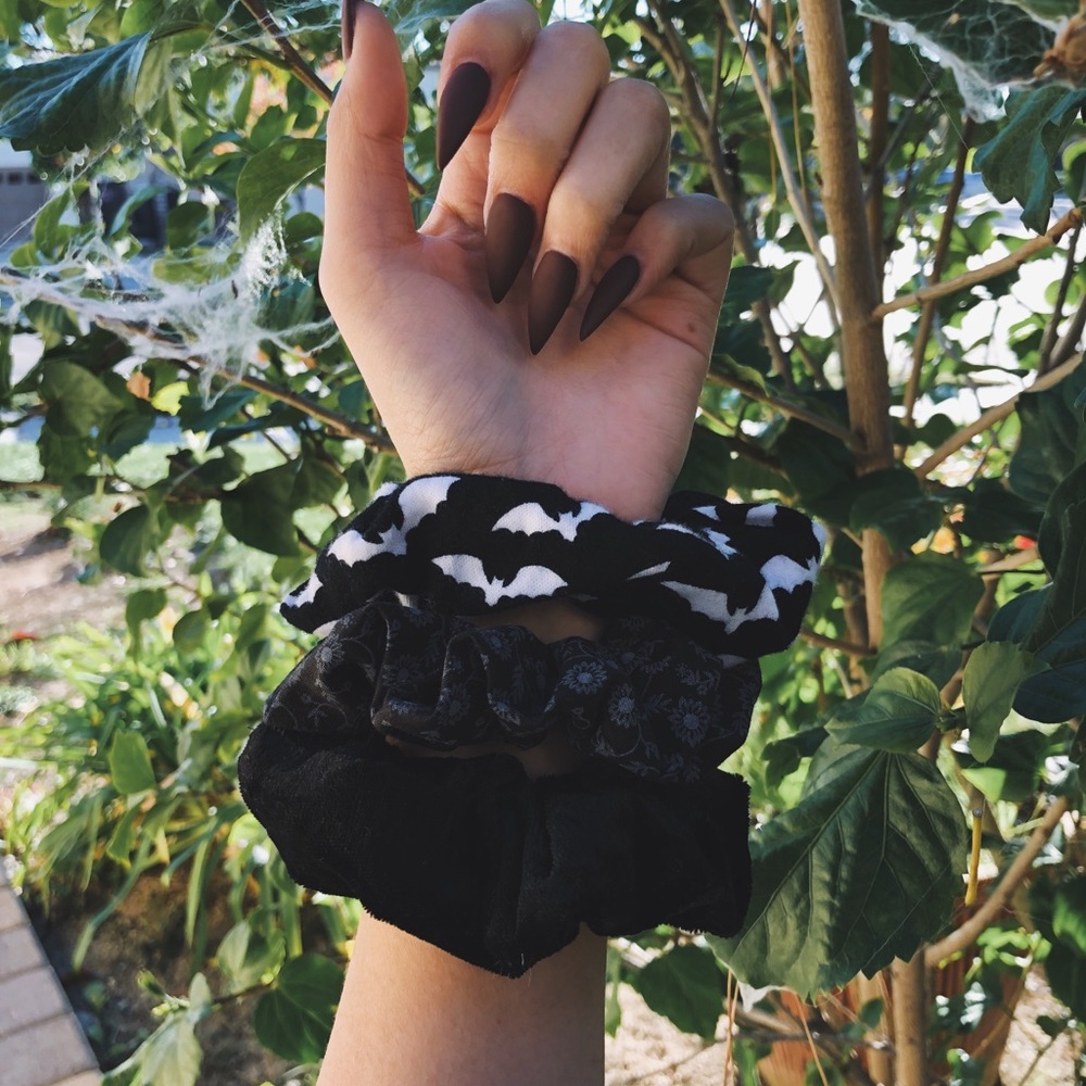 witchy bat floral velvet hair scrunchie set